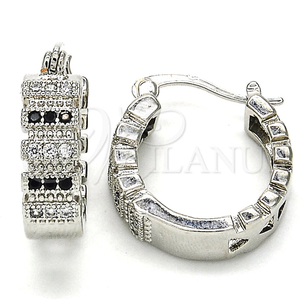 White Gold Filled Hoop Earrings — Small Hoop with Black and White Micro Pave — main product view — SKU 127314 | Oro Laminado Blanco aretes de aro — Small Hoop with negro and blanco Micro Pave — SKU 127314