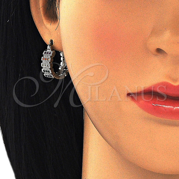 White Gold Filled Hoop Earrings — Small Hoop with Multicolor Micro Pave Polished 02. — alternate product view — SKU 127315 | Oro Laminado Blanco aretes de aro — Small Hoop with Multicolor Micro Pave pulido 02. — SKU 127315