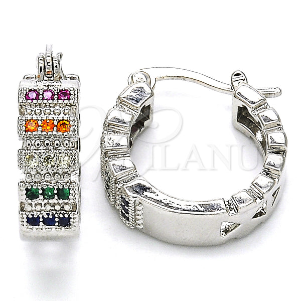 White Gold Filled Hoop Earrings — Small Hoop with Multicolor Micro Pave Polished 02. — main product view — SKU 127315 | Oro Laminado Blanco aretes de aro — Small Hoop with Multicolor Micro Pave pulido 02. — SKU 127315