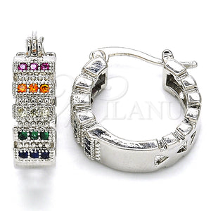 White Gold Filled Hoop Earrings — Small Hoop with Multicolor Micro Pave Polished 02. — main product view — SKU 127315 | Oro Laminado Blanco aretes de aro — Small Hoop with Multicolor Micro Pave pulido 02. — SKU 127315