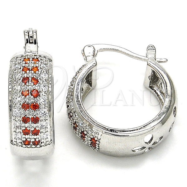 White Gold Filled Hoop Earrings — Small Hoop with Garnet and White Cubic Zirconia — main product view — SKU 127321 | Oro Laminado Blanco aretes de aro — Small Hoop with Garnet and blanco Cubic Zirconia — SKU 127321