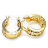 Oro Laminado Small Hoop, Gold Filled Style Greek Key Design, with Garnet and White Cubic Zirconia, Polished, Golden Finish, 02.210.0292.1.15