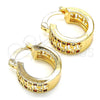 Oro Laminado Small Hoop, Gold Filled Style Greek Key Design, with Garnet and White Cubic Zirconia, Polished, Golden Finish, 02.210.0292.1.15