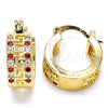 Oro Laminado Small Hoop, Gold Filled Style Greek Key Design, with Garnet and White Cubic Zirconia, Polished, Golden Finish, 02.210.0292.1.15