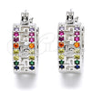 Rhodium Plated Small Hoop, Greek Key Design, with Multicolor Cubic Zirconia, Polished, Rhodium Finish, 02.210.0292.7.15