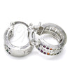 Rhodium Plated Small Hoop, Greek Key Design, with Multicolor Cubic Zirconia, Polished, Rhodium Finish, 02.210.0292.7.15
