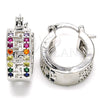 Rhodium Gold Filled Small Hoop, Greek Key Design, with Multicolor Cubic Zirconia, Polished, Rhodium Finish, 02.210.0292.7.15