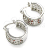 Rhodium Plated Small Hoop, Flower and Leaf Design, with Garnet and White Cubic Zirconia, Polished, Rhodium Finish, 02.210.0293.4.20