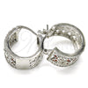 Rhodium Gold Filled Small Hoop, Flower and Leaf Design, with Garnet and White Cubic Zirconia, Polished, Rhodium Finish, 02.210.0293.4.20
