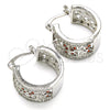 Rhodium Gold Filled Small Hoop, Flower and Leaf Design, with Garnet and White Cubic Zirconia, Polished, Rhodium Finish, 02.210.0293.4.20