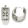 Rhodium Plated Small Hoop, Flower and Leaf Design, with Black and White Cubic Zirconia, Polished, Rhodium Finish, 02.210.0293.5.20