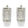 Rhodium Plated Small Hoop, Flower and Leaf Design, with White Cubic Zirconia, Polished, Rhodium Finish, 02.210.0293.7.20