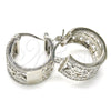 Rhodium Plated Small Hoop, Flower and Leaf Design, with White Cubic Zirconia, Polished, Rhodium Finish, 02.210.0293.7.20