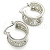 Rhodium Plated Small Hoop, Flower and Leaf Design, with White Cubic Zirconia, Polished, Rhodium Finish, 02.210.0293.7.20
