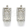 Rhodium Gold Filled Small Hoop, Flower and Leaf Design, with White Cubic Zirconia, Polished, Rhodium Finish, 02.210.0293.7.20
