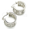Rhodium Gold Filled Small Hoop, Flower and Leaf Design, with White Cubic Zirconia, Polished, Rhodium Finish, 02.210.0293.7.20