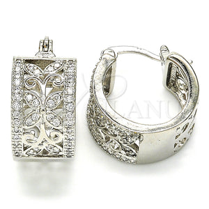 White Gold Filled Hoop Earrings — Small Hoop Flower and Leaf Design with White — main product view — SKU 127347 | Oro Laminado Blanco aretes de aro — Small Hoop flor and Leaf diseño with blanco — SKU 127347