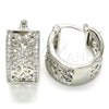 Rhodium Gold Filled Small Hoop, Flower and Leaf Design, with White Cubic Zirconia, Polished, Rhodium Finish, 02.210.0293.7.20