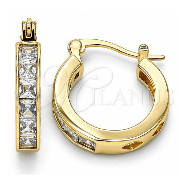Oro Laminado Small Hoop, Gold Filled Style with White Cubic Zirconia, Polished, Golden Finish, 02.210.0294.20