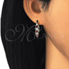 Oro Laminado Small Hoop, Gold Filled Style with Garnet and White Cubic Zirconia, Polished, Golden Finish, 02.210.0294.1.20