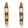 Oro Laminado Small Hoop, Gold Filled Style with Garnet and White Cubic Zirconia, Polished, Golden Finish, 02.210.0294.1.20