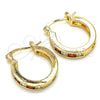 Oro Laminado Small Hoop, Gold Filled Style with Garnet and White Cubic Zirconia, Polished, Golden Finish, 02.210.0294.1.20