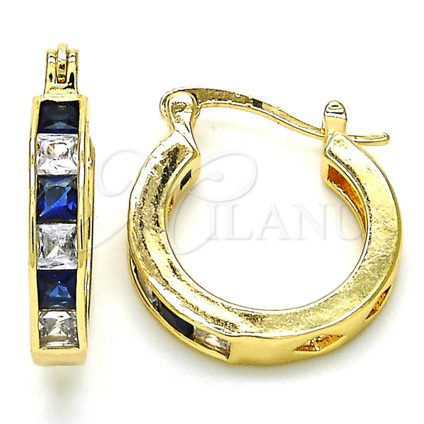 Gold Filled Hoop Earrings — Small Hoop with Sapphire Blue and White Cubic — main product view — SKU 127350 | Oro Laminado aretes de aro — Small Hoop with Sapphire Blue and blanco Cubic — SKU 127350