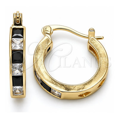 Oro Laminado Small Hoop, Gold Filled Style with Black and White Cubic Zirconia, Polished, Golden Finish, 02.210.0294.3.20