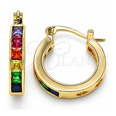 Oro Laminado Small Hoop, Gold Filled Style with Multicolor Cubic Zirconia, Polished, Golden Finish, 02.210.0294.4.20