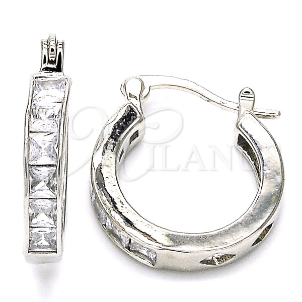 White Gold Filled Hoop Earrings — Small Hoop with White Cubic Zirconia Polished 02. — main product view — SKU 127353 | Oro Laminado Blanco aretes de aro — Small Hoop with blanco Cubic Zirconia pulido 02. — SKU 127353