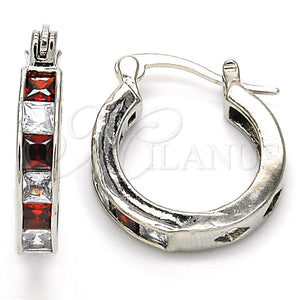 White Gold Filled Hoop Earrings — Small Hoop with Garnet and White Cubic Zirconia — main product view — SKU 127354 | Oro Laminado Blanco aretes de aro — Small Hoop with Garnet and blanco Cubic Zirconia — SKU 127354