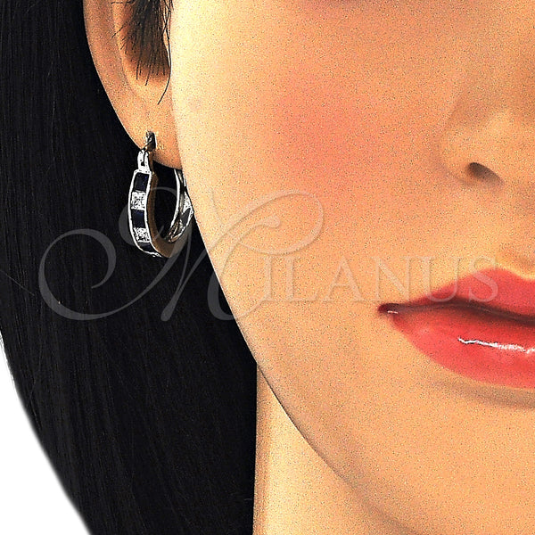 White Gold Filled Hoop Earrings — Small Hoop with Sapphire Blue and White Cubic — alternate product view — SKU 127355 | Oro Laminado Blanco aretes de aro — Small Hoop with Sapphire Blue and blanco Cubic — SKU 127355