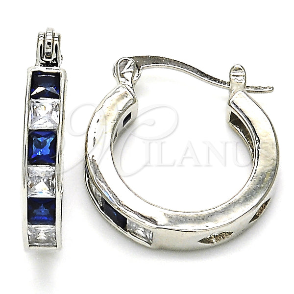 White Gold Filled Hoop Earrings — Small Hoop with Sapphire Blue and White Cubic — main product view — SKU 127355 | Oro Laminado Blanco aretes de aro — Small Hoop with Sapphire Blue and blanco Cubic — SKU 127355