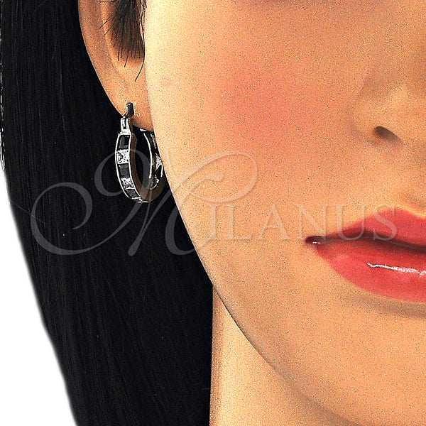 White Gold Filled Hoop Earrings — Small Hoop with Black and White Cubic Zirconia — alternate product view — SKU 127356 | Oro Laminado Blanco aretes de aro — Small Hoop with negro and blanco Cubic Zirconia — SKU 127356