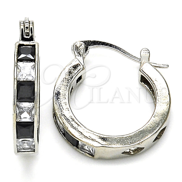 White Gold Filled Hoop Earrings — Small Hoop with Black and White Cubic Zirconia — main product view — SKU 127356 | Oro Laminado Blanco aretes de aro — Small Hoop with negro and blanco Cubic Zirconia — SKU 127356