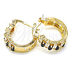 Oro Laminado Small Hoop, Gold Filled Style Baguette Design, with Black and White Cubic Zirconia, Polished, Golden Finish, 02.210.0295.3.15
