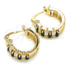 Oro Laminado Small Hoop, Gold Filled Style Baguette Design, with Black and White Cubic Zirconia, Polished, Golden Finish, 02.210.0295.3.15