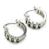 Rhodium Plated Small Hoop, with Black and White Cubic Zirconia, Polished, Rhodium Finish, 02.210.0295.5.15