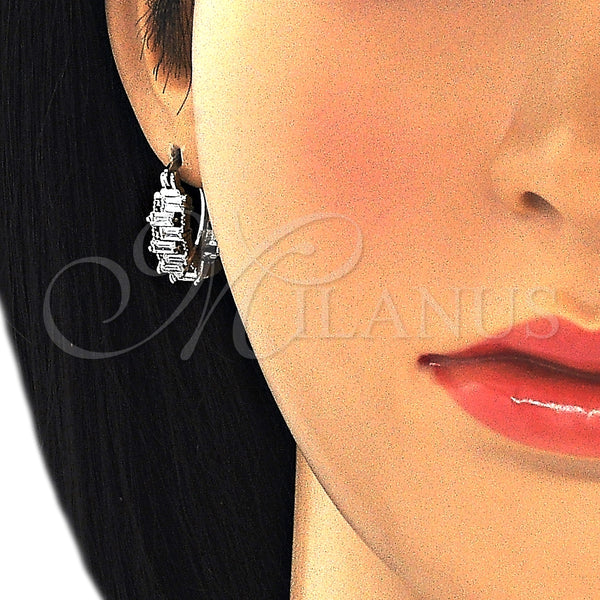 White Gold Filled Hoop Earrings — Small Hoop Baguette Design with White Cubic Zirconia — alternate product view — SKU 127364 | Oro Laminado Blanco aretes de aro — Small Hoop Baguette diseño with blanco Cubic Zirconia — SKU 127364