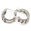 Rhodium Plated Small Hoop, with Garnet and White Cubic Zirconia, Polished, Rhodium Finish, 02.210.0295.7.15