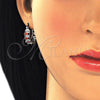 Rhodium Gold Filled Small Hoop, Baguette Design, with Garnet and White Cubic Zirconia, Polished, Rhodium Finish, 02.210.0295.7.15