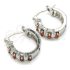 Rhodium Gold Filled Small Hoop, Baguette Design, with Garnet and White Cubic Zirconia, Polished, Rhodium Finish, 02.210.0295.7.15