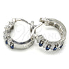 Rhodium Plated Small Hoop, with Sapphire Blue and White Cubic Zirconia, Polished, Rhodium Finish, 02.210.0295.8.15