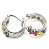 Rhodium Plated Small Hoop, with Multicolor Cubic Zirconia, Polished, Rhodium Finish, 02.210.0295.9.15