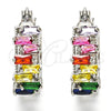 Rhodium Gold Filled Small Hoop, Baguette Design, with Multicolor Cubic Zirconia, Polished, Rhodium Finish, 02.210.0295.9.15