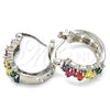 Rhodium Gold Filled Small Hoop, Baguette Design, with Multicolor Cubic Zirconia, Polished, Rhodium Finish, 02.210.0295.9.15