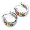 Rhodium Gold Filled Small Hoop, Baguette Design, with Multicolor Cubic Zirconia, Polished, Rhodium Finish, 02.210.0295.9.15