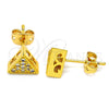 Oro Laminado Stud Earring, Gold Filled Style with White Cubic Zirconia, Polished, Golden Finish, 02.342.0002