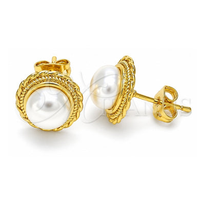 Oro Laminado Stud Earring, Gold Filled Style with Ivory Pearl, Polished, Golden Finish, 02.342.0005