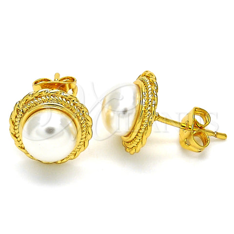 Oro Laminado Stud Earring, Gold Filled Style with Ivory Pearl, Polished, Golden Finish, 02.342.0005